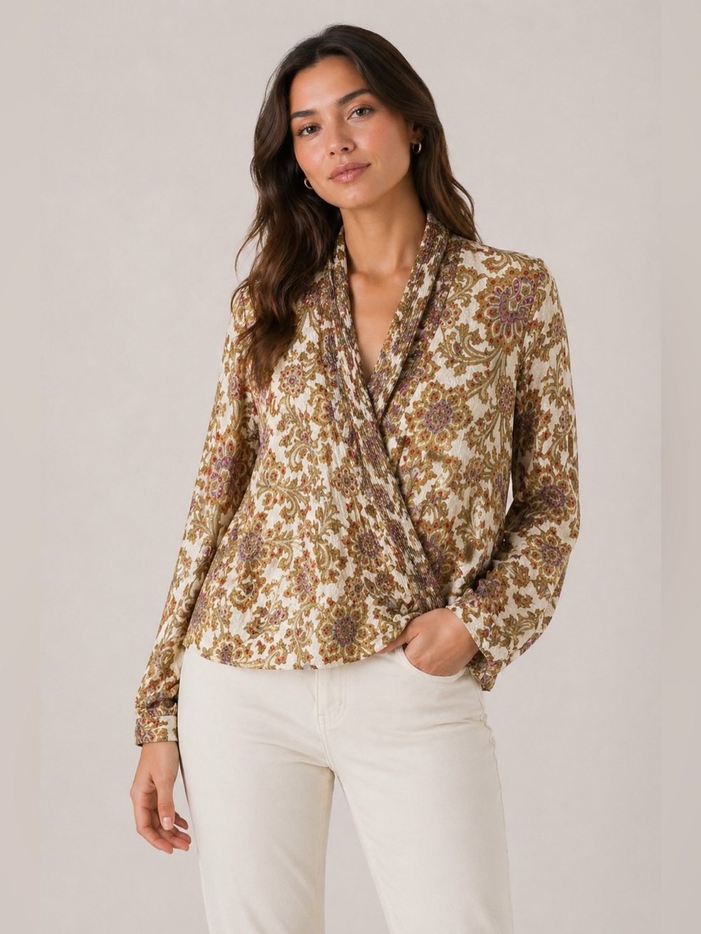 Vintage Silk Blouse Size 8 Wrap Style Rich Paisley Floral Elegant Bohemian 90s